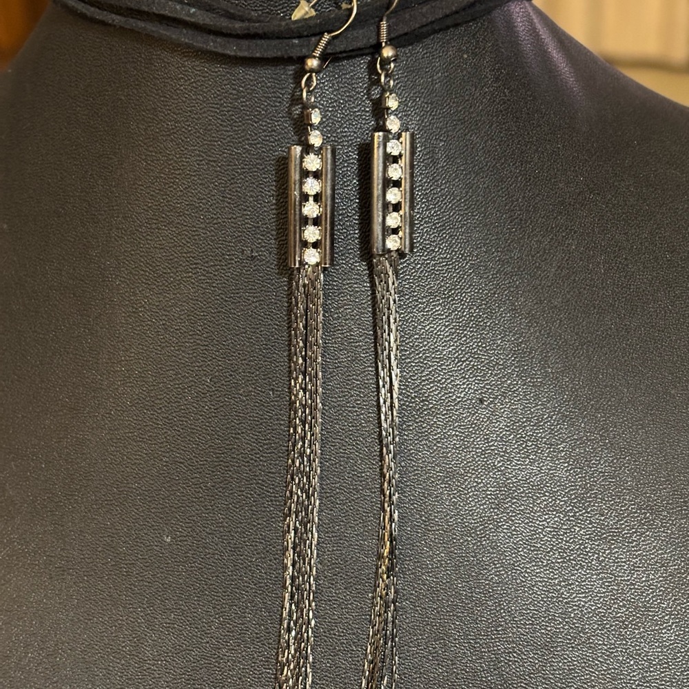 Elegant Silver/Gunmetal Tassel Earrings